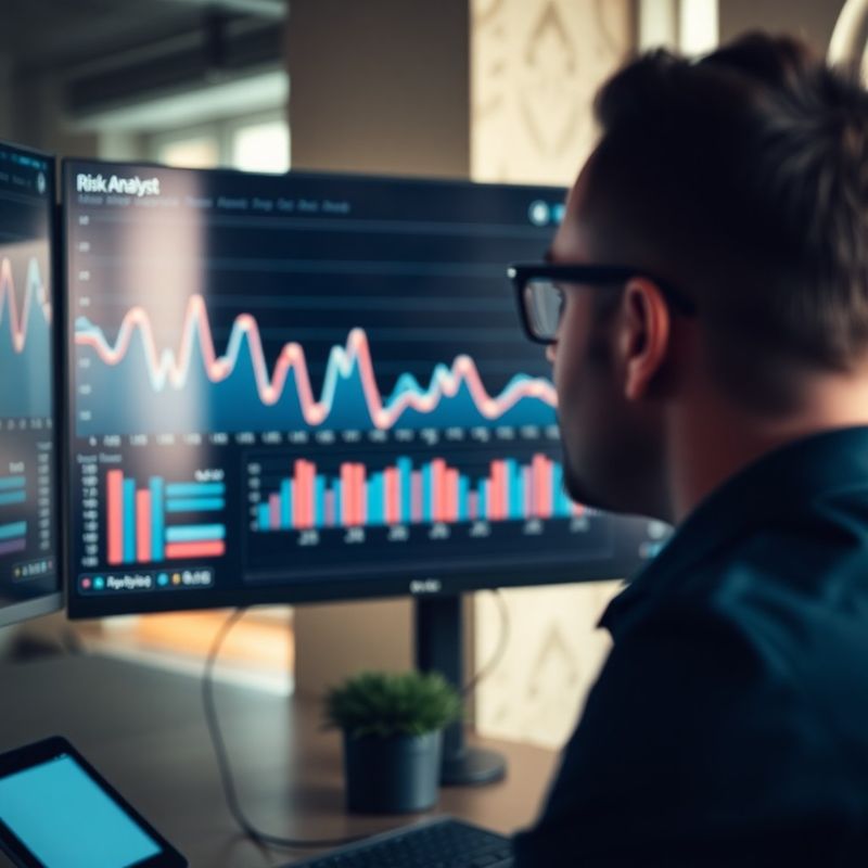 Analytik pracujúci s rizikovými grafmi v indigovom svetle